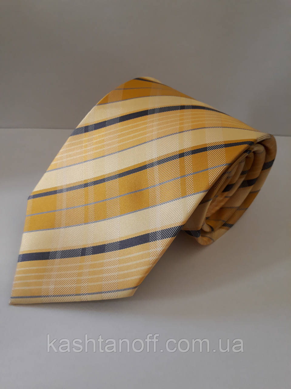 Краватка з мікрофібри жовта у сіру смужку