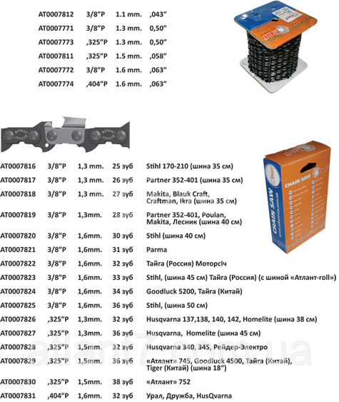 Бухта цепи Atlant 3/8, 1/6, 0.63
