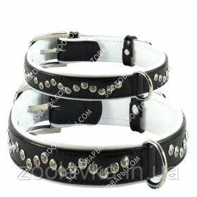 CoLLar Brilliance Шкіряний лакований нашийник зі стразами хвилею (чорно-білий)