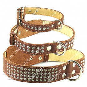 CoLLar Шкіряний нашийник зі стразами (коричневий)