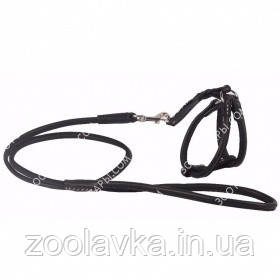 CoLLar SOFT Кругла шкіряна шлея з повідцем для собак і кішок (чорний) No2, фото 1