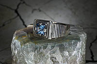 Мужское кольцо с голубым фианитом 925 проба "Гемер"