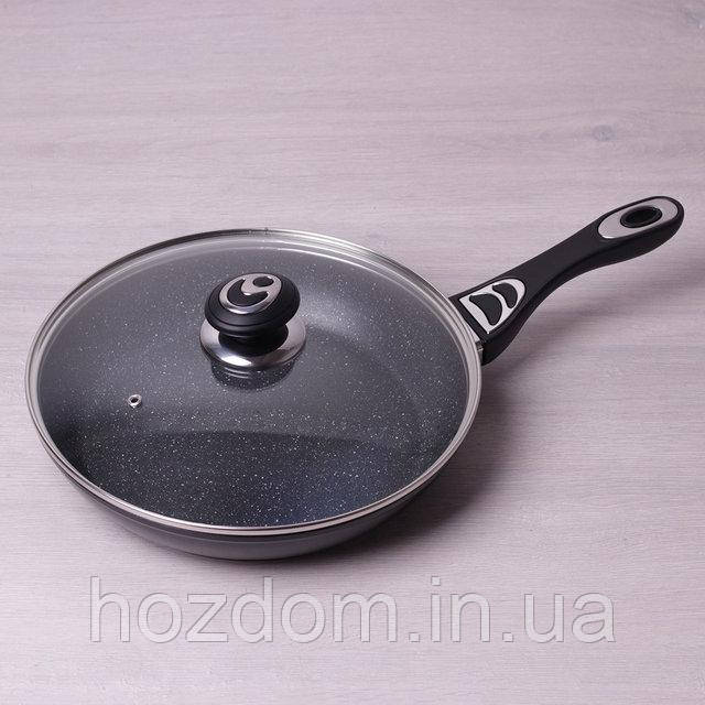 Сковорода Kamille 28 см із керамічним покриттям "мармур" і кришкою, фото 1