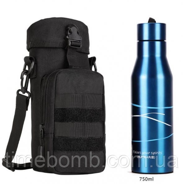 Армійська наплічна сумка чохол для термоса з кишенею 173-B чорна, фото 1
