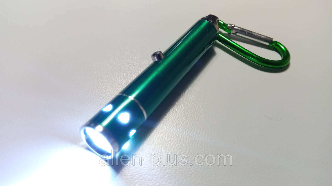 Брелок з ліхтариком і лінзою (2 режими, бічна кнопка), зелений