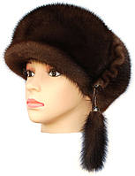 Жіноча хутрова кепка норкова, Кепка рівна (горіх), фото 2
