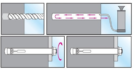 Монтаж анкера с гайкой