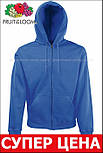 Толстовка синя чоловіча худі на замку з капюшоном, щільна преміум Fruit of the loom,S, фото 3