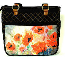 Джинсова сумочка саквояж маки акварель2