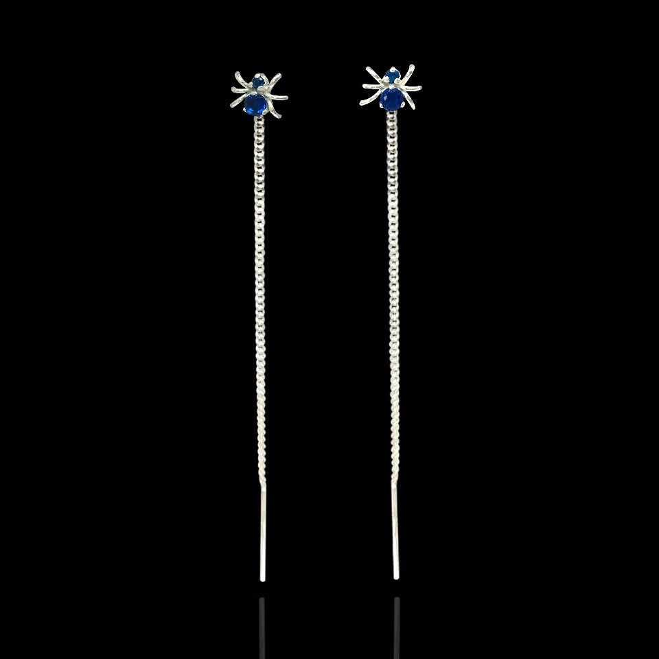 Срібні сережки-протяжки Павучки