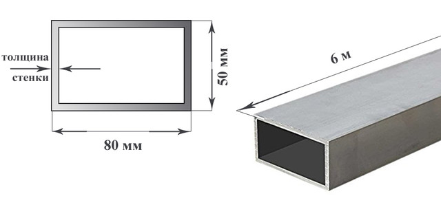 Труба алюминиевая прямоугольная (бокс) 80х50 мм Труба алюминиевая прямоугольная (бокс) 80х50 мм