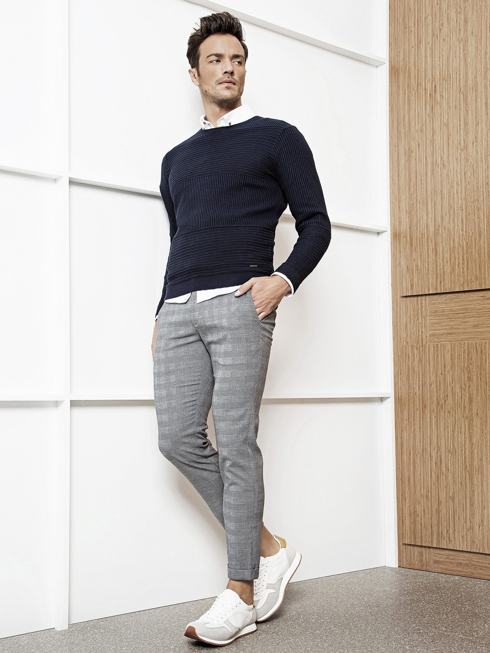 Чоловічий светр LC Waikiki/ЛС Вайки синього кольору в дрібний рубчик