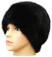 Хутряна жіноча норкова шапка на трикотажі, Лаура (чорна), фото 2