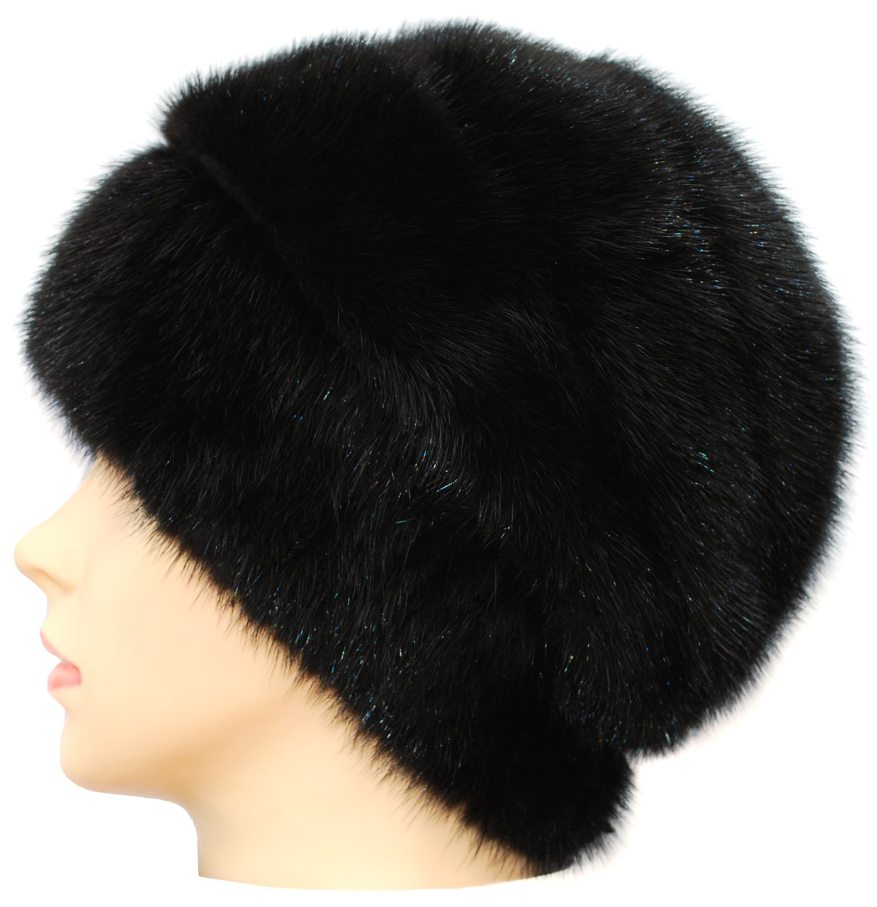 Хутряна жіноча норкова шапка на трикотажі, Лаура (чорна)