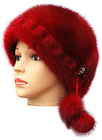 Жіноча хутрова шапка з норки, Цукерочка різана 1 ряд (червона), фото 2