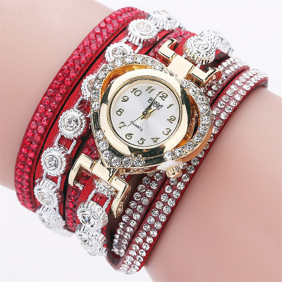 Жіночі годинники браслет зі стразами і червоним браслетом, жіночий наручний годинник браслет, Наручний годинник
