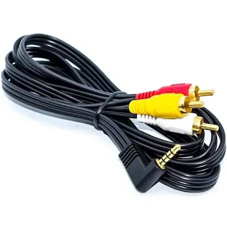 

Кабель аудио-видео Jack 3,5мм 4pin угловой - 3RCA, gold, 1.8м, чёрный, Черный