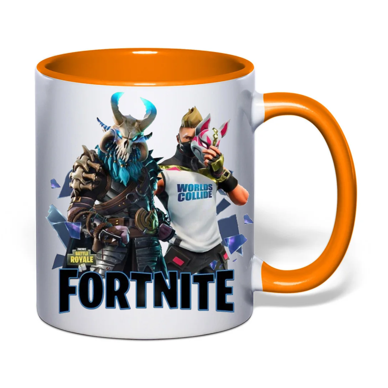 

Кружка чашка Фортнайт Fortnite Белая внутри и ручка оранжевая, Белый