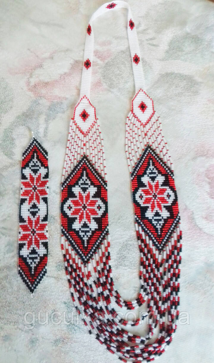 Гердан та браслет з бісеру 2в1 ручна робота комплект, фото 1