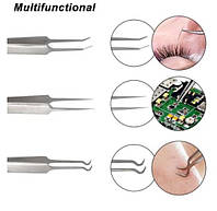 Универсальный набор пинцетов 3шт для чистки лица, электроники, арт дизайна ногтей, ресниц