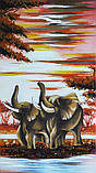 Савана з слонами на полотні висипана бурштином, фото 4