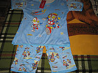 Комплект пижамка на мальчика футболка и бриджи голубой с рисунком размер 16