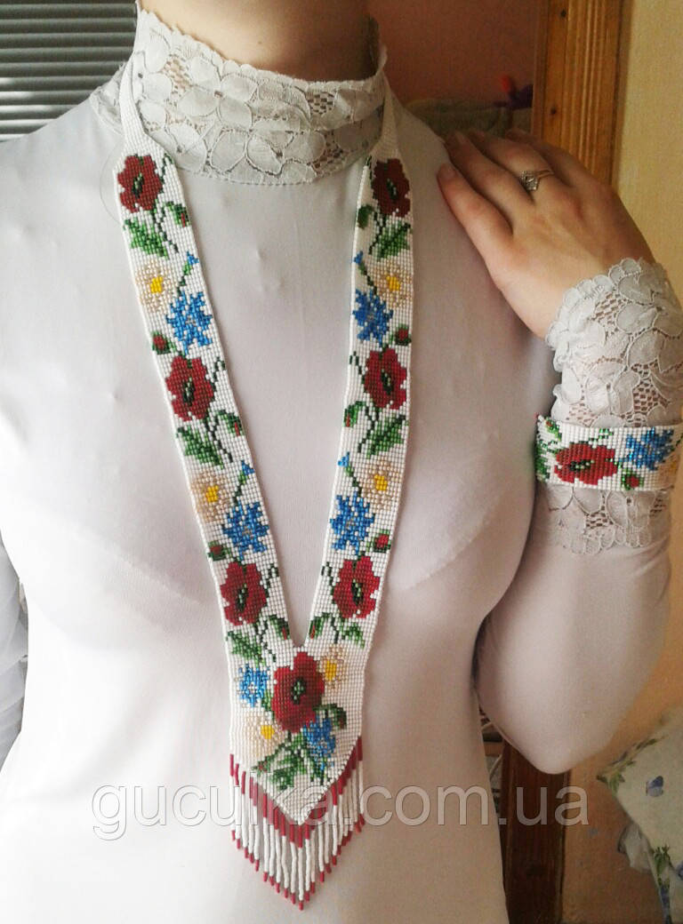 Набір прикрас гердан та браслет з бісеру 2в1 ручна робота комплект, фото 1