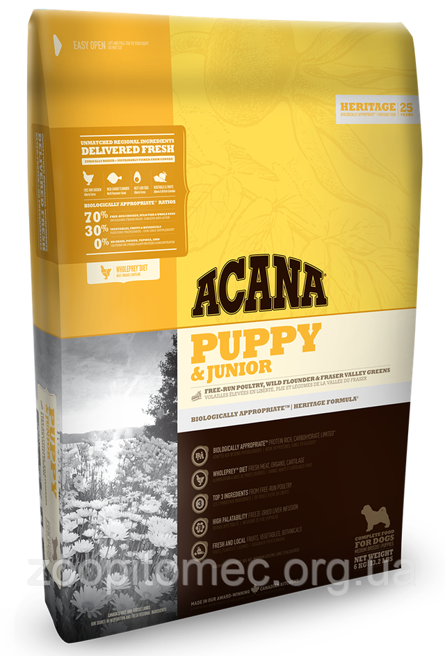 Корм ACANA (Акана) Heritage PUPPY JUNIOR для щенят середніх порід