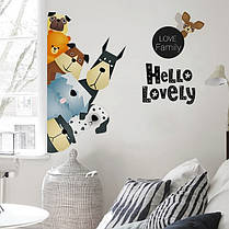 Наклейка на стіну, вінілові наклейки, стікери "собачки Hello Lovelly" Love Family (50*75см лист), фото 3