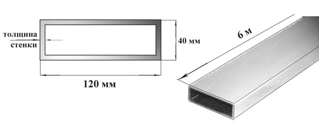 Алюминиевая профильная прямоугольная труба 120х40 мм сплав 6060 Т6