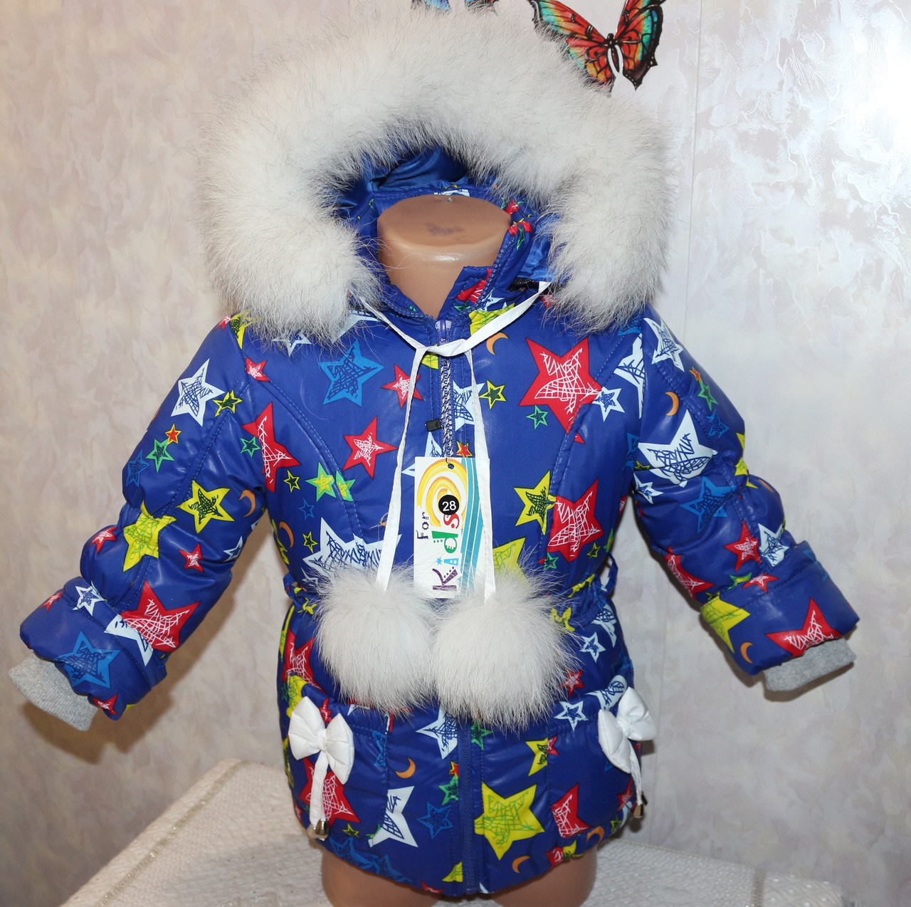Зимовий комбінезон +куртка на дівчинку 3-4 роки натуральна опушка (писець-Білий альбінос)