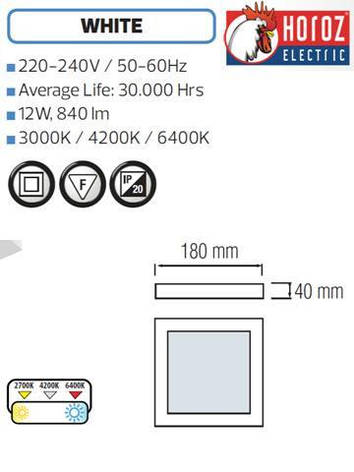 Світлодіодна накладна панель 12W квадрат Arina -12 Horoz Electric HL 641L 6000K, фото 2