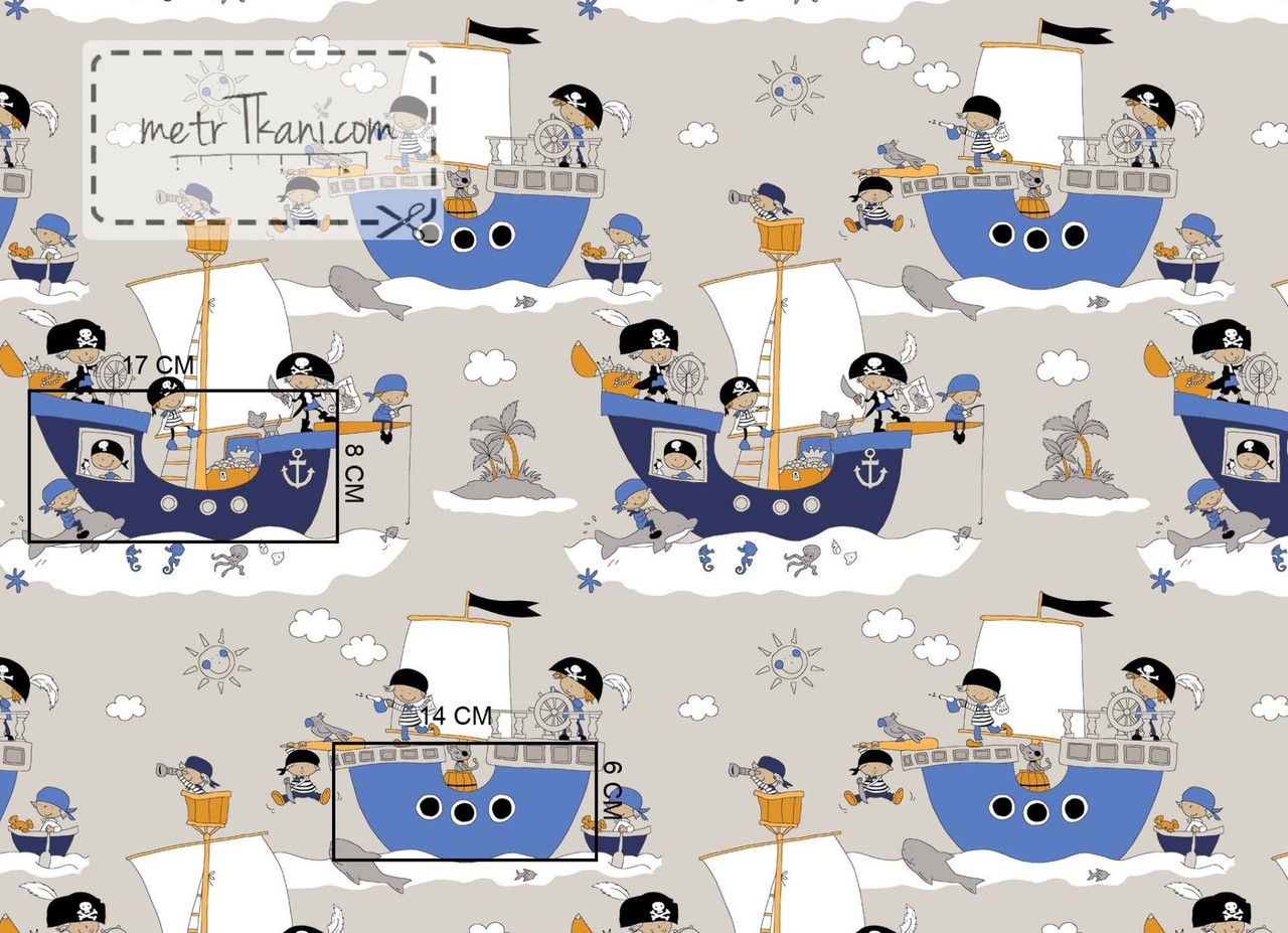 Польська бязь "Пірати на синіх кораблях" (оптом) No843, фото 1