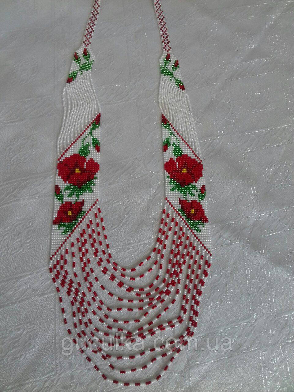 Біле намисто з бісеру ручної роботи гердан, фото 1