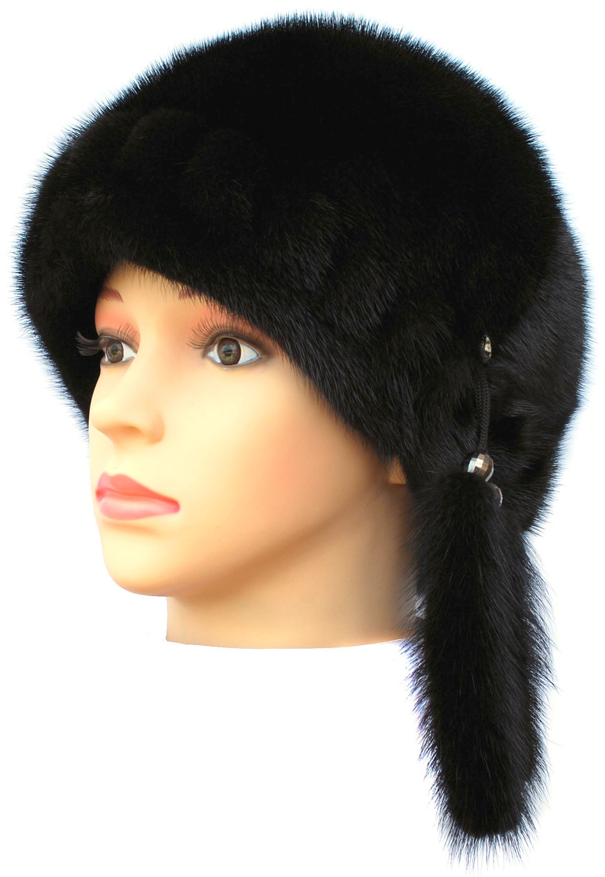 Жіноча хутрова шапка з норки, Цукерочка різана 1 ряд (чорна)