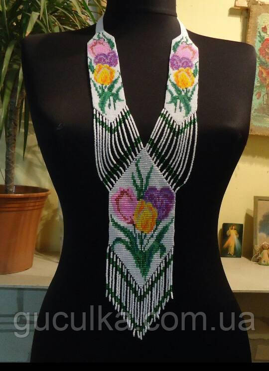 Гердан квітковий "Тюльпан" бісерне плетіння ручної роботи, фото 1