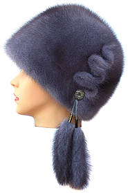 Жіноча хутряна шапка з норки, Цукерка (сіро-блакитна)