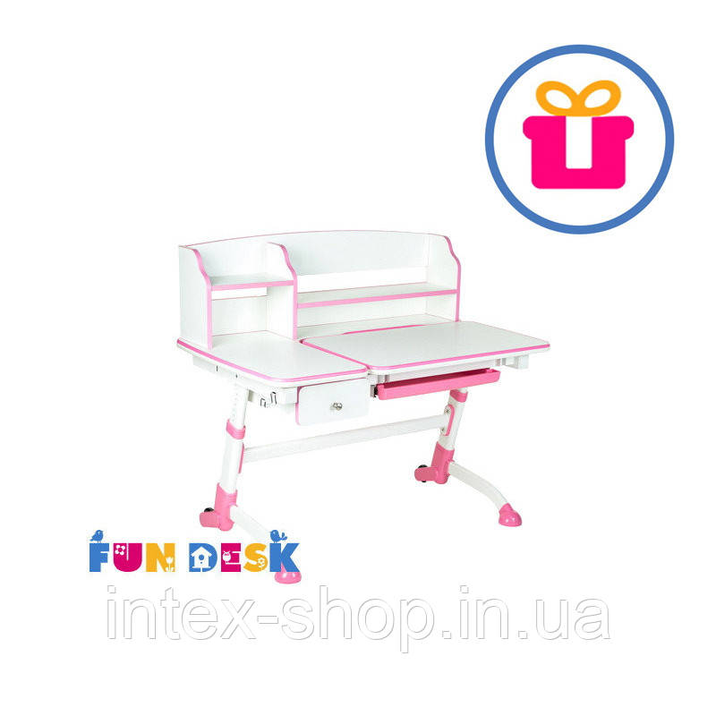 Дитяча регульована парта FunDesk Amare II Pink з шухлядою