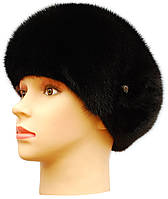 Жіноча хутряна шапка з норки, "Берет Київлянка" (чорна), фото 2