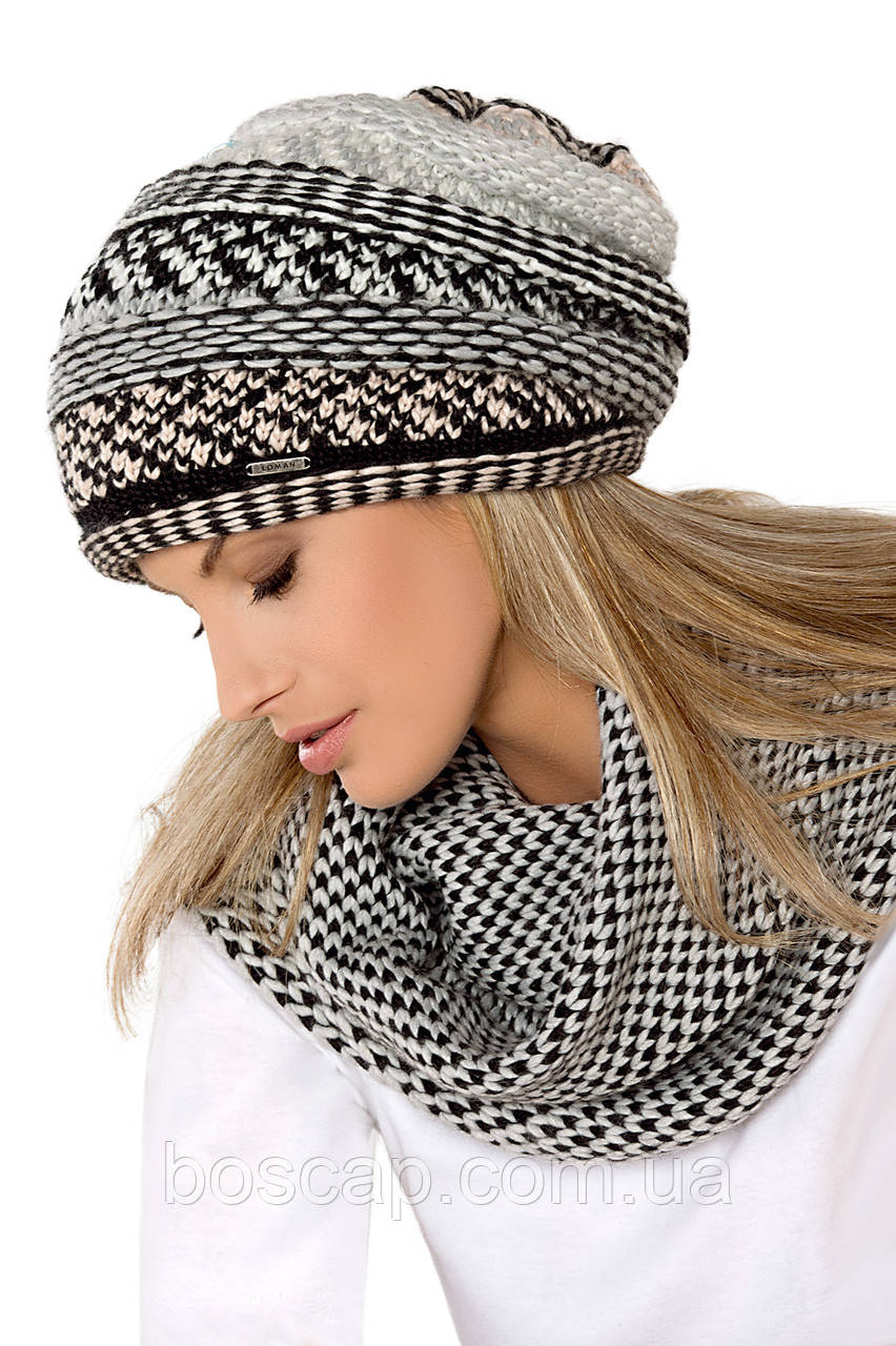 Женская шапка чалма Perfect TM Loman, двойная вязка, полушерстяная, цвет меланж с бежем, размер 56-59 - фото 3 - id-p647498683
