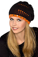 Женская шапка-чулок Анима(Anima) TM Loman, полушерстяная, цвет черный с оранжевым, размер 56-58