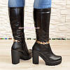 Чоботи жіночі чорні шкіряні туфлі на стійкому каблуці. 39 розмір, фото 3