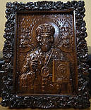 Ікони з дерева. Ікона різьблена Миколая Чудотворця з буку, фото 4
