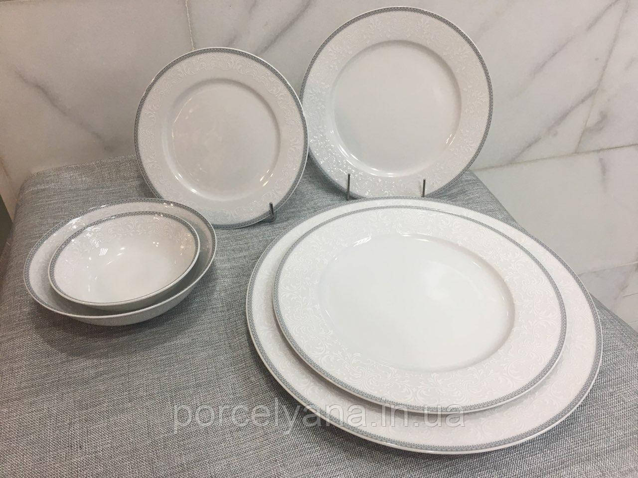 Набор подставных фарфоровых тарелок 6 шт 25 см Opal серый (Thun) - фото 4 - id-p622394051