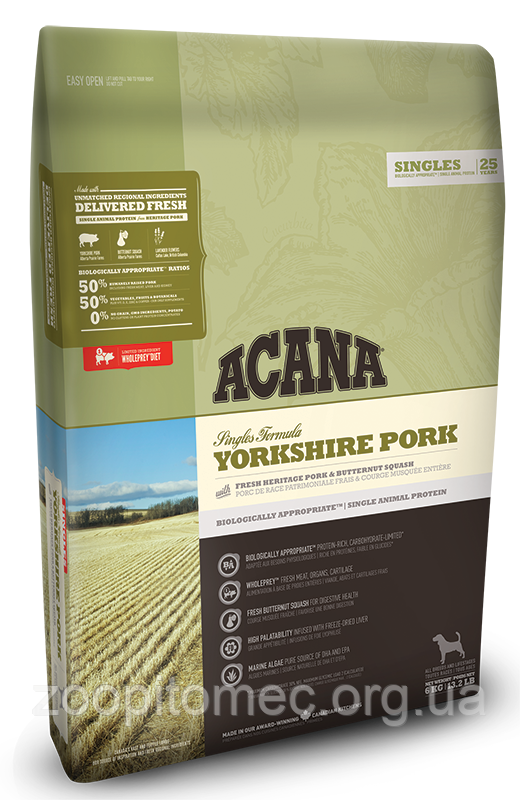 Корм ACANA (Акана) Singles YORKSHIRE PORK для собак усіх порід і вікових груп, з свининою 6 кг