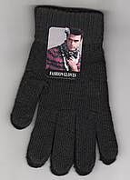 Перчатки мужские шерстяные одинарные на флисе Fashion Gloves, чёрные, длина 24 см, А-3