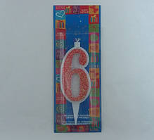 Свічка в торт Червона з блиском "6" / Свічка в торт Червона з блиском "6" 9x3x1 см