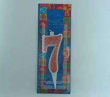 Свічка в торт Червона з блиском "7" / Свічка в торт Червона з блиском "7" 9x3x1 см