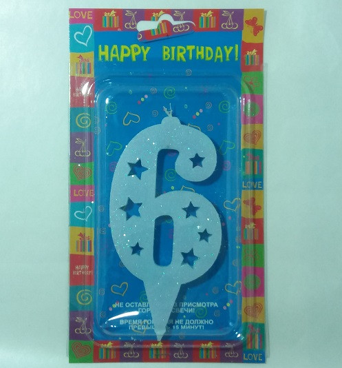 Свічка в торт Блакитна "6" Big size / Свічка в торт Блакитна "6" Big size 11x5 см