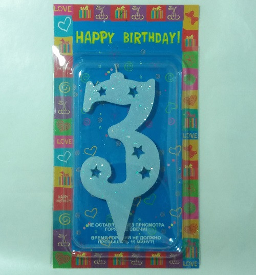 Свічка в торт Блакитна "3" Big size / Свічка в торт Блакитна "3" Big size 11x5 см